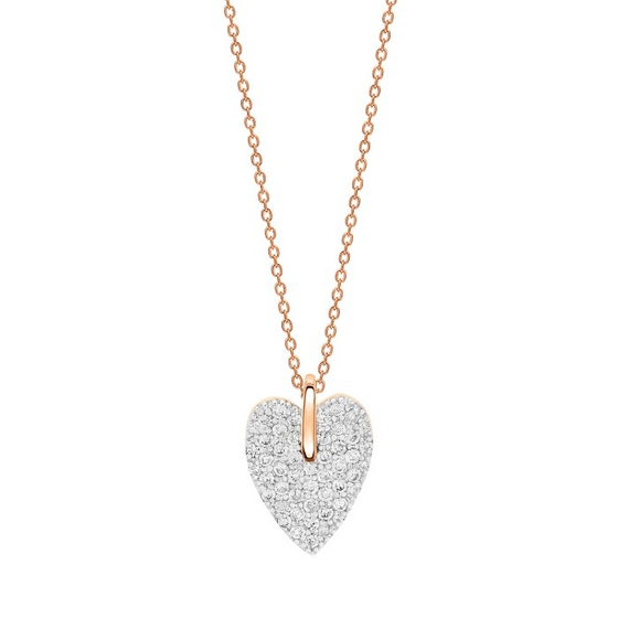 Collier pour femme en or rose et pendentif coeur en diamants blancs. Collier Angèle Ginette NY AN3D