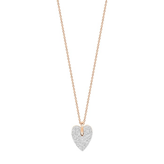 Collier pour femme en or rose et pendentif coeur en diamants blancs. Collier Angèle Ginette NY AN3D