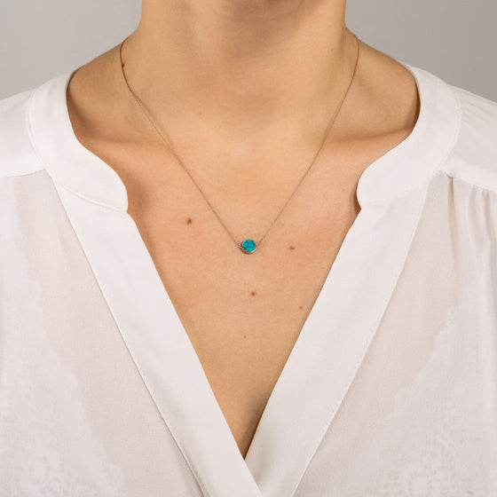 Collier pour femme en or rose et pendentif en pierre turquoise. Collier Disc Ginette NY EVET3