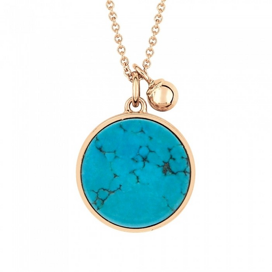 Collier pour femme en or rose et pendentif en pierre turquoise. Collier Disc Ginette NY EVT