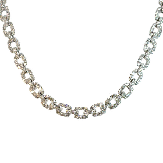 Collier pour femme en or blanc motif maillons pavés de diamants blancs. Collier Michaud 149685