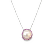 Collier pour femme en or blanc et saphirs roses avec un superbe pendentif en perle blanche. Collier Michaud 153247