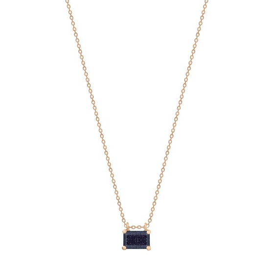 Collier pour femme en or rose et pendentif en blue sandstone. Collier Midnight Ginette NY MDNB3