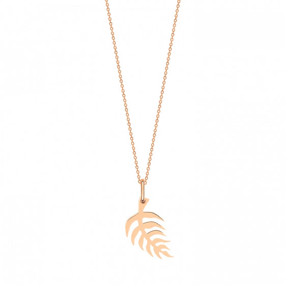 Collier pour femme en or rose et pendentif motif feuille. Collier Palm Ginette NY PLM3