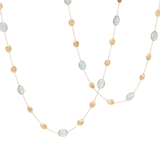 Collier pour femme en or jaune 18 carats et aigue-marines bleues. Collier Silviglia Marco Bicego CB1624-AQ01