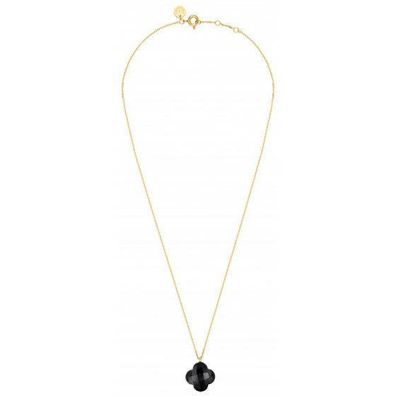 Pendant Onyx Clover Yellow Gold Necklace (44 Cm)