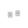 Joy emerald-cut diamond earrings, small Joy stud earrings in 18-karat white gold with two 0.15-carat emerald-cut diamonds, elevated with a diamond entourage.