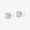 Joy emerald-cut diamond earrings, small Joy stud earrings in 18-karat white gold with two 0.15-carat emerald-cut diamonds, elevated with a diamond entourage.