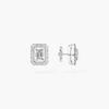 Joy emerald-cut diamond earrings, small Joy stud earrings in 18-karat white gold with two 0.15-carat emerald-cut diamonds, elevated with a diamond entourage.