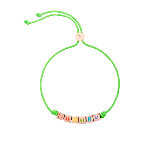 Bracelet Cordon & Petits Cubes Argent Doré