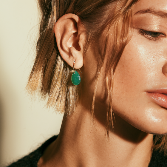 Earrings, Green Agate, Yellow Gold