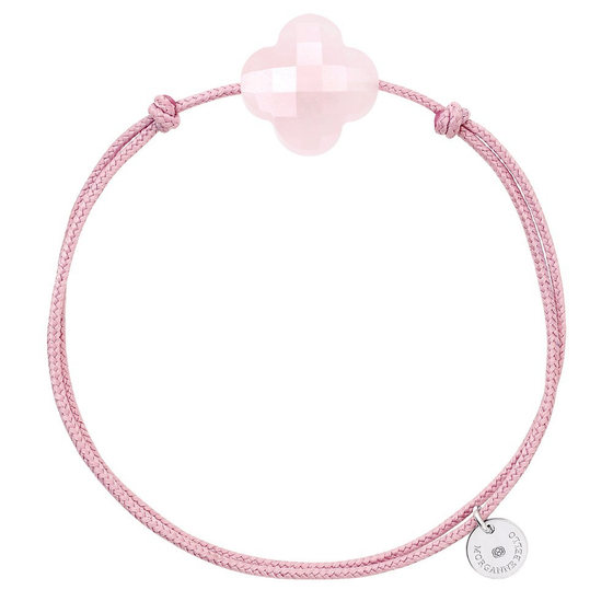 Powdery Pink Quartz Clover Old Rose Cord Bracelet