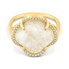Bague, Quartz Rutile Doré, Entourage Diamants, Or Jaune