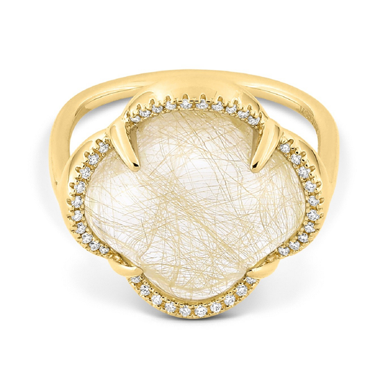 Ring, Golden Rutile Quartz, Diamond Bezel, Yellow Gold