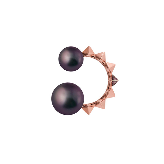 Parure d'oreille pour femme en or rose, perles noires et rhodolites. Earcuff Friday Night Alessandra Dona ERR080SB100