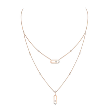  Move Uno 2 Rows Pink Gold Diamond Necklace