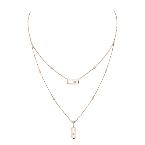 Move Uno 2 Rows Pink Gold Diamond Necklace