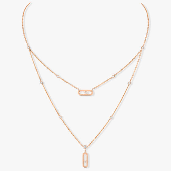Pink Gold Diamond Necklace Move Uno 2 Rows
