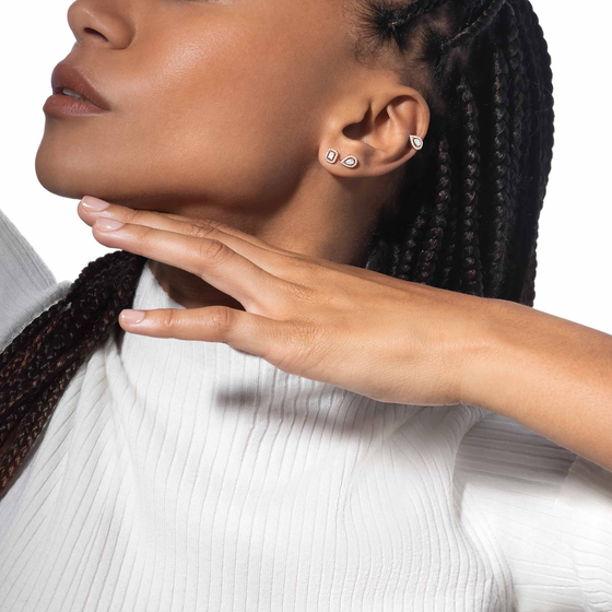 My Twin Top Mono Earring Pear Diamond 0.15ct Pink Gold Diamond Earrings