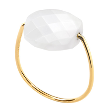  White Agate Cushion Yellow Gold Ring