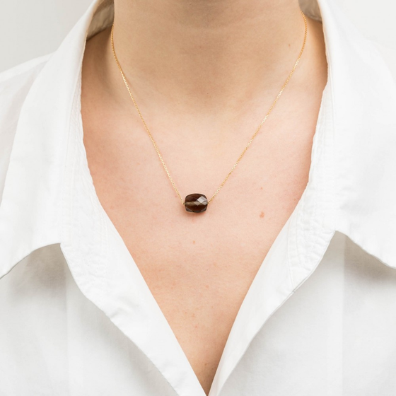 Collier, Quartz Fume, Or Jaune