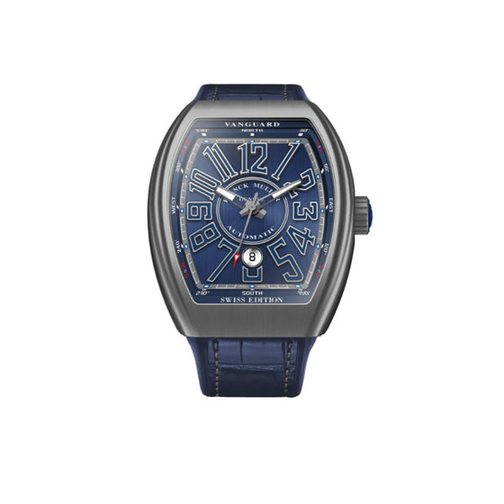 Montre pour homme en titane et bracelet cuir bleu. Montre Vanguard Franck Muller 41V SCDT TTBRSWILTD BU
