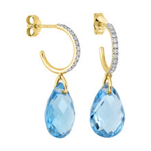  Topaz Swiss Blue And Diamonds Yellow Gold Alma Earrings