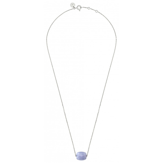 Collier, Agate Bleue Dentelle, Or Blanc