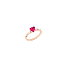  Rose Gold, Synthetic Ruby & Diamond Heart Ring