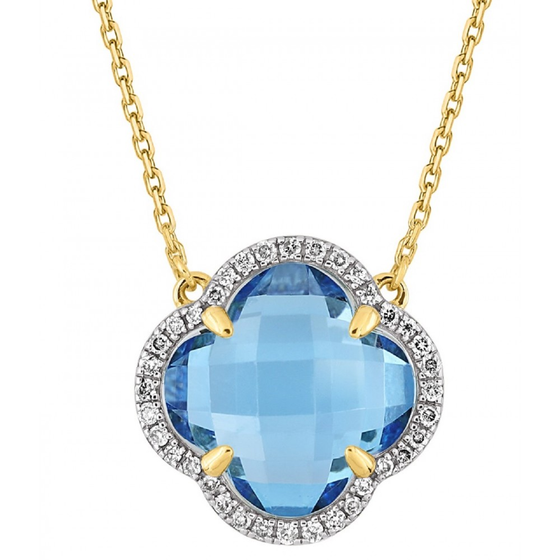 Blue Topaz (swiss Blue) + Diamonds Yellow Gold Victoria Diamonds Necklace