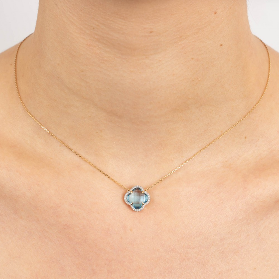 Collier Victoria Diamants Topaze (swiss Blue) + Diamants Or Jaune