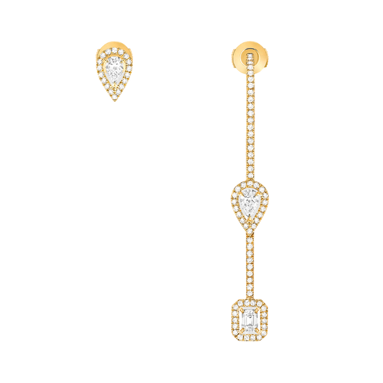 My Twin Hook and Stud 3x0.10ct Yellow Gold Diamond Earrings
