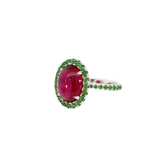 Rubellite & Tsavorites Ring