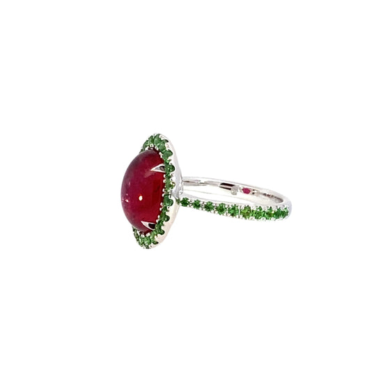 Rubellite & Tsavorites Ring