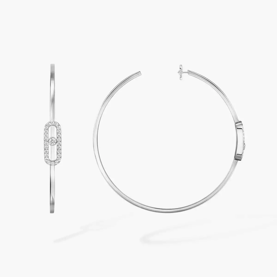 Move Uno Large Hoop Earrings White Gold Diamond Earrings