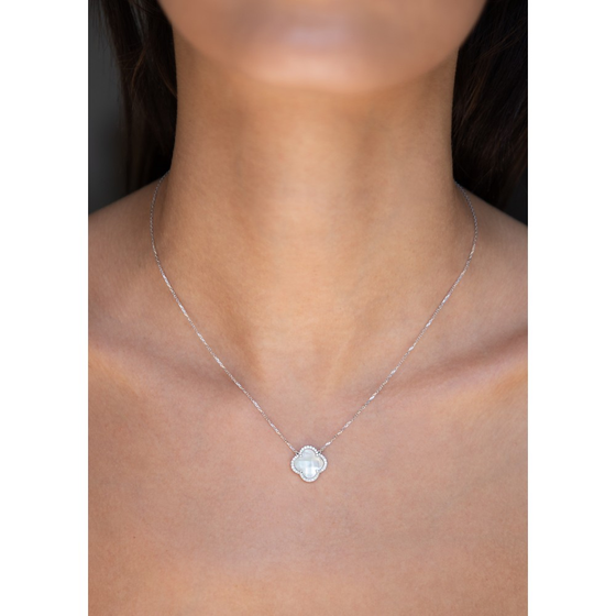 White Mother Of Pearl + Diamonds White Gold Victoria Diamonds Necklace