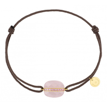  Milky Pink Quartz Cushion And Pink Sapphires Yellow Gold And Taupe Cord Aurore Bracelet