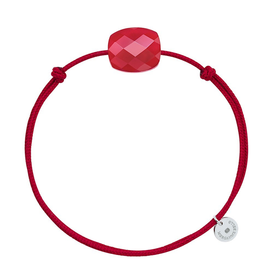 Bracelet Cordon Rouge Coussin Quartz Rouge