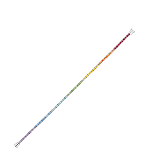 Coloured stones line bracelet in 18k white gold