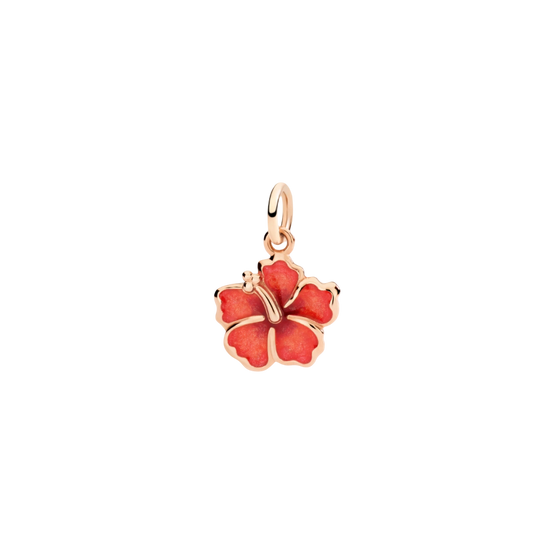 Pendentif Fleur D’hibiscus Or Rose Et Émail