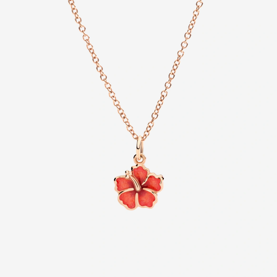 Pendentif Fleur D’hibiscus Or Rose Et Émail