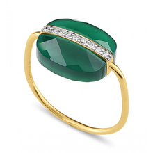  Bague, Agate Verte, Diamants, Or Jaune