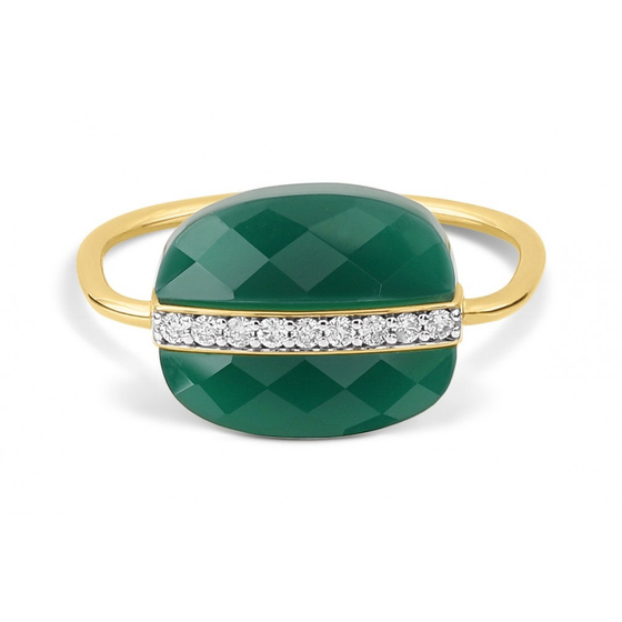 Bague, Agate Verte, Diamants, Or Jaune