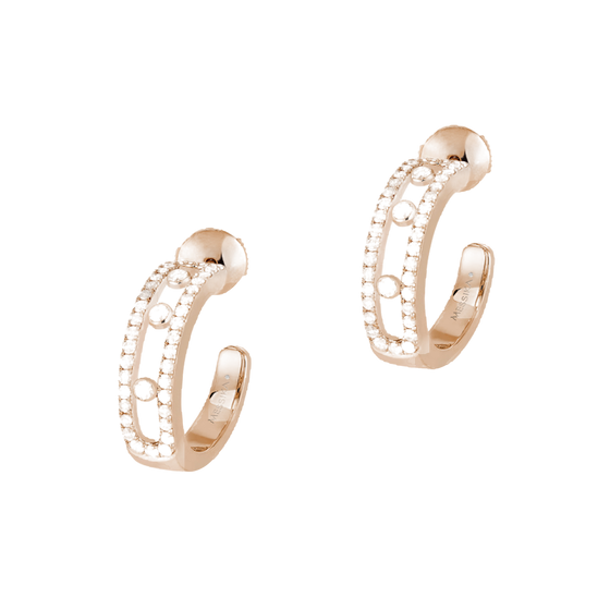 Pink Gold Diamond Earrings Move Pavé Hoop