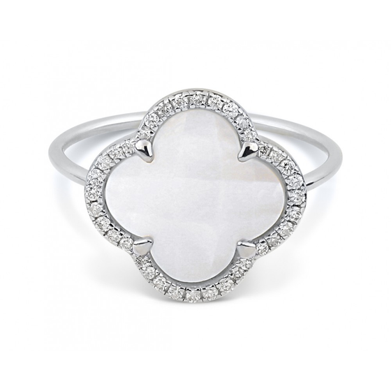 White Mother Of Pearl + Diamonds White Gold Victoria Diamonds Ring