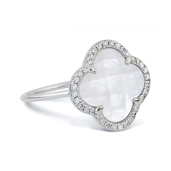 Bague Victoria Diamants Nacre Blanche + Diamants Or Blanc