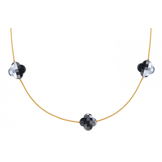 Hematite Yellow Gold Long Necklace