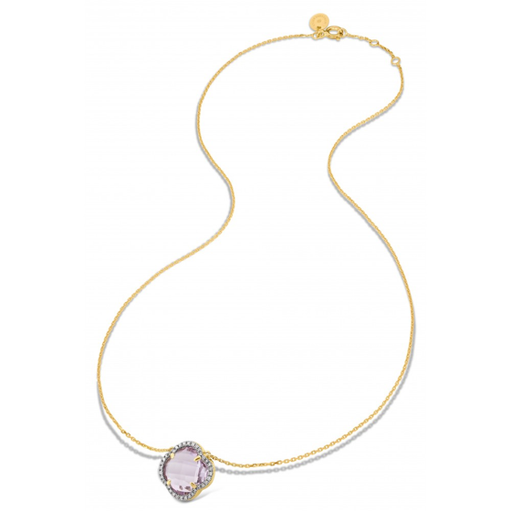 Pink Amethyst + Diamonds Yellow Gold Victoria Diamonds Necklace