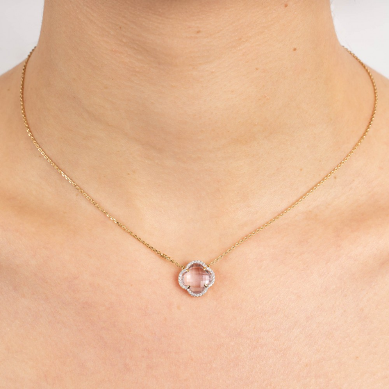 Pink Amethyst + Diamonds Yellow Gold Victoria Diamonds Necklace