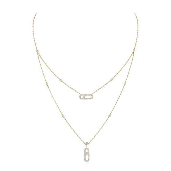 Move Uno 2 Rows Pavé Yellow Gold Diamond Necklace